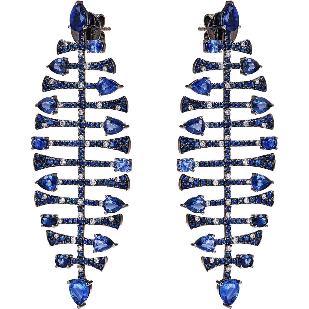 Ruchi New York - Nereid Blue Sapphire Chandelier Earrings in 18K Black Rhodium White Gold