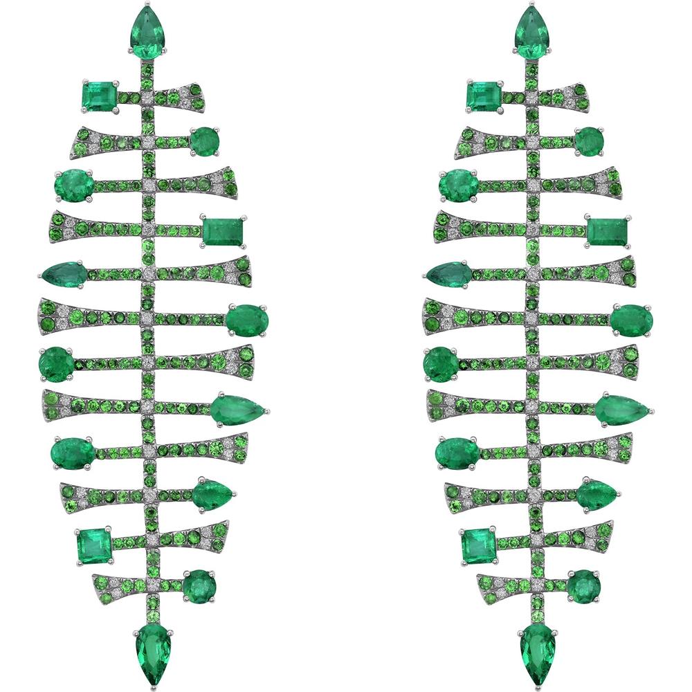 Ruchi New York - Nereid Emerald Chandelier Earrings in 18K Black Rhodium White Gold