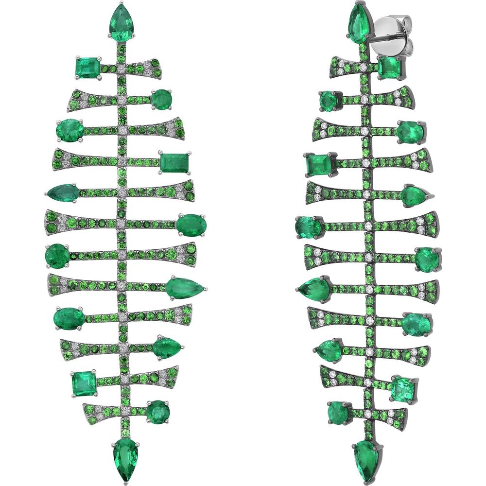 Ruchi New York - Nereid Emerald Chandelier Earrings in 18K Black Rhodium White Gold