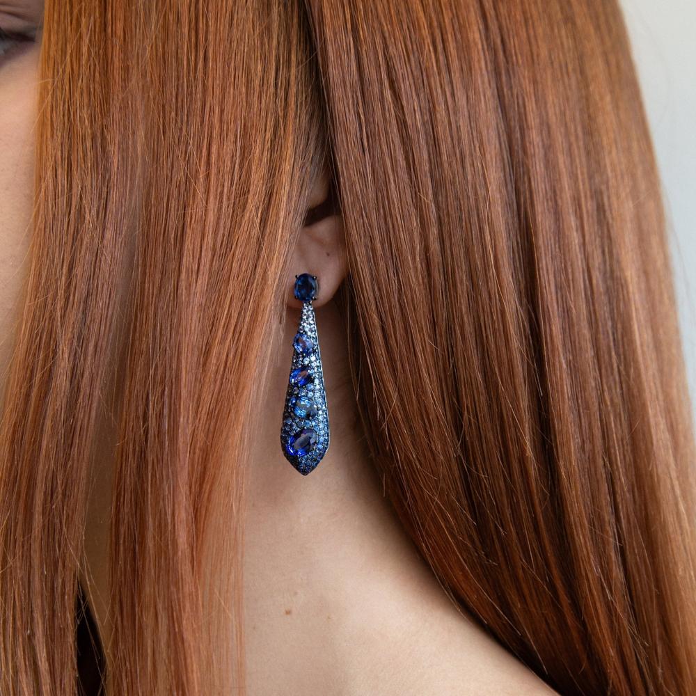 Ruchi New York - Nyx Statement Blue Sapphire Earrings in 18K White Gold