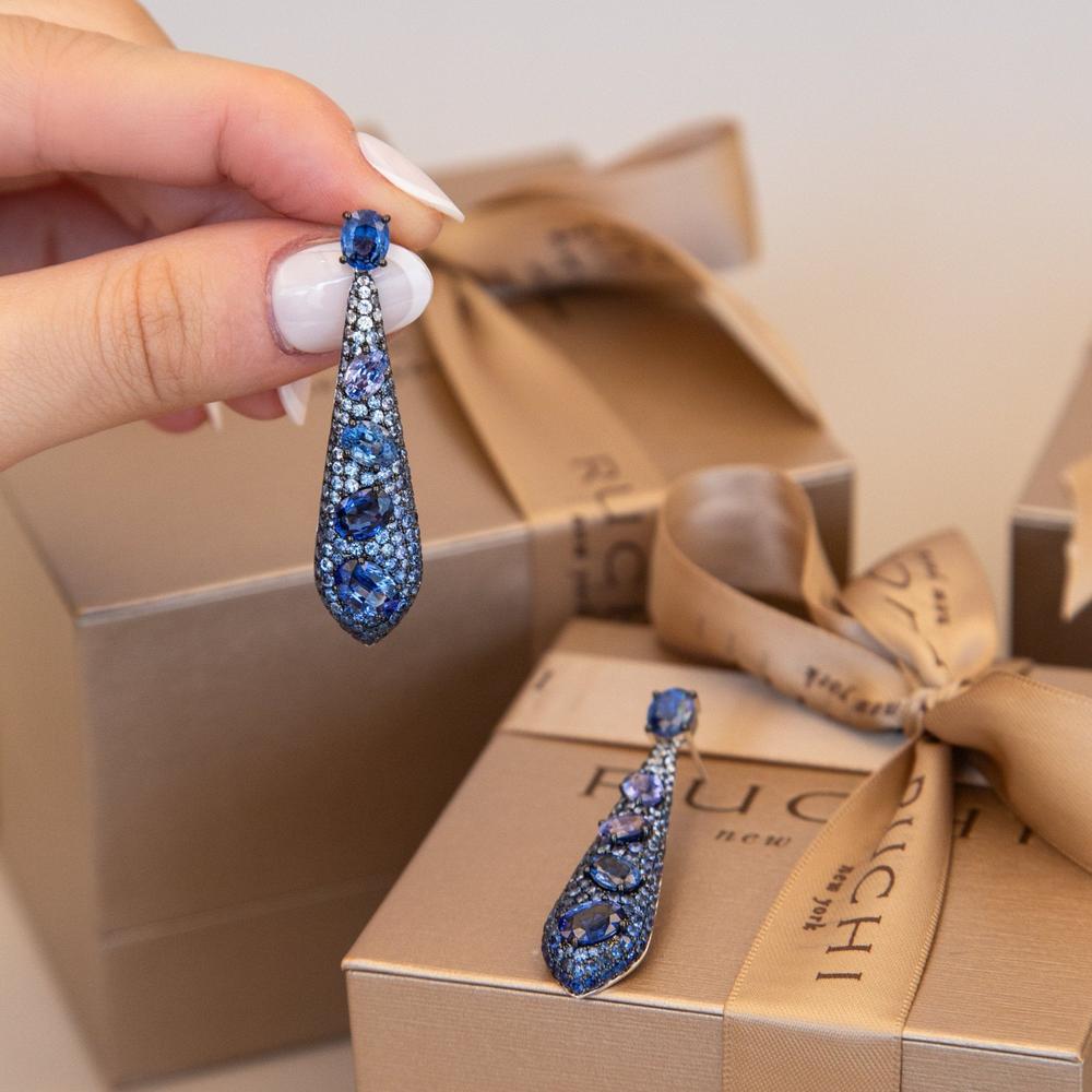 Ruchi New York - Nyx Statement Blue Sapphire Earrings in 18K White Gold