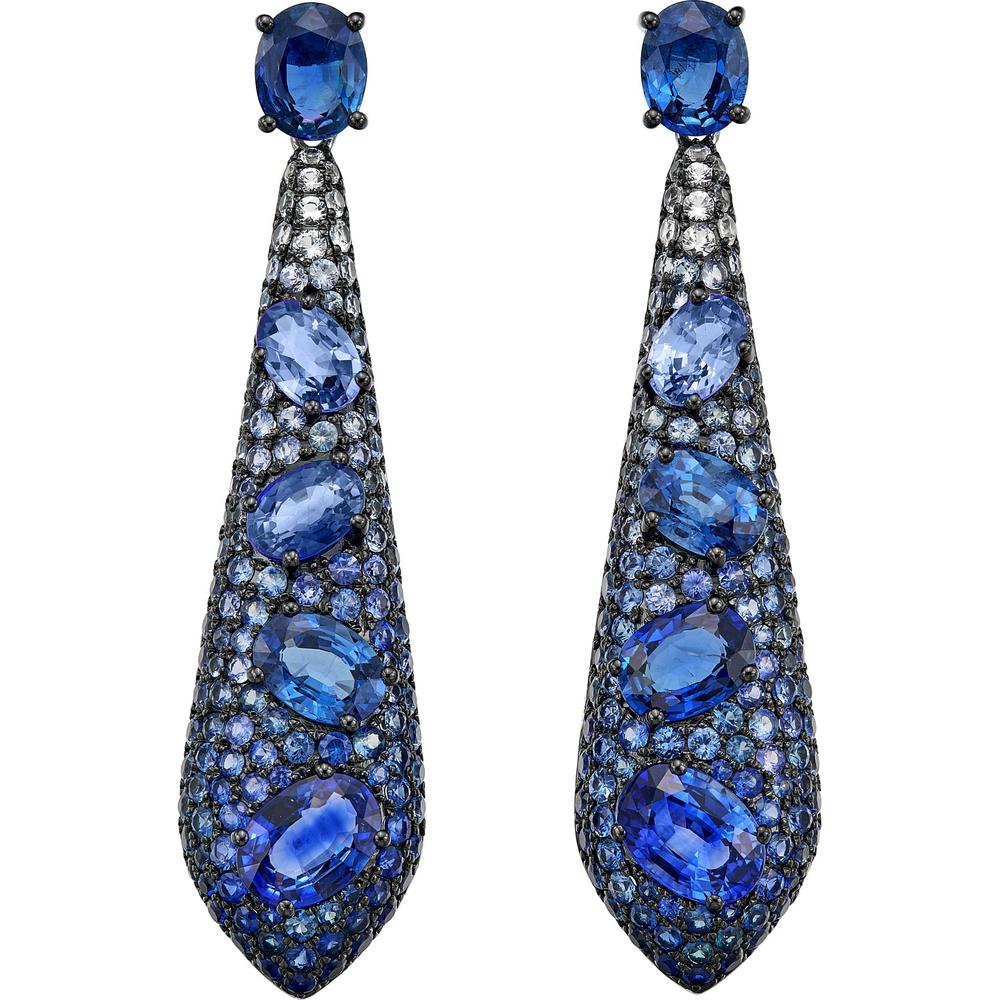 Ruchi New York - Nyx Statement Blue Sapphire Earrings in 18K White Gold