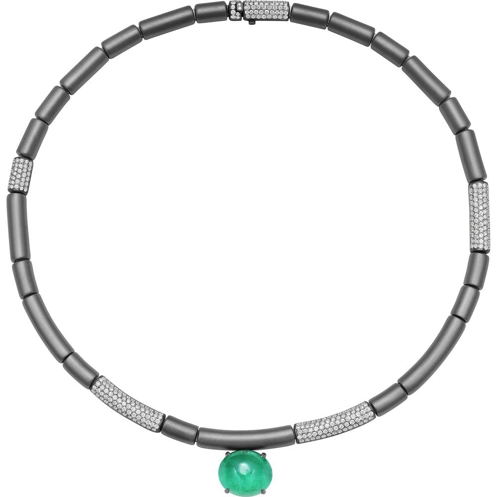 Ruchi New York - Odelle Emerald Statement Necklace in 18K White Gold