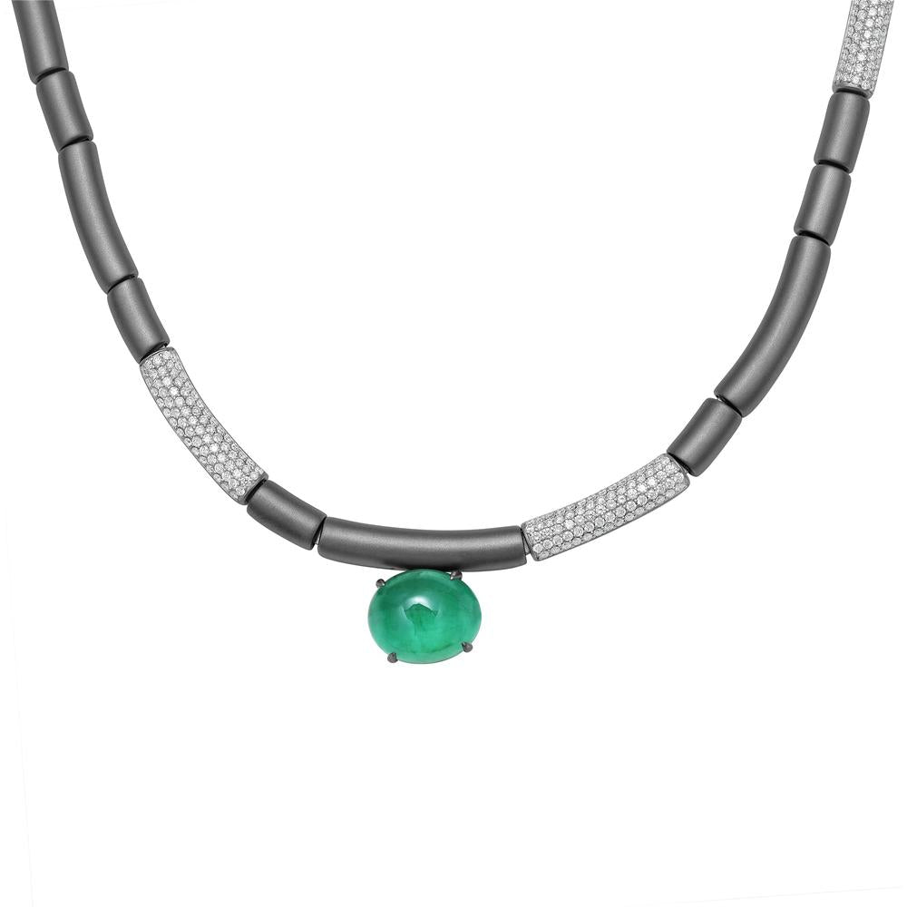Ruchi New York - Odelle Emerald Statement Necklace in 18K White Gold