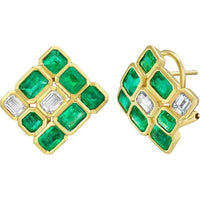 Ruchi New York - Olana Emerald & Diamond Cluster Stud Earrings in 18K Yellow Gold - Ruchi New York