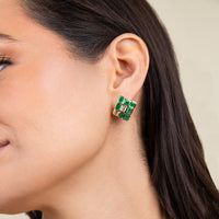 Ruchi New York - Olana Emerald & Diamond Cluster Stud Earrings in 18K Yellow Gold - Ruchi New York