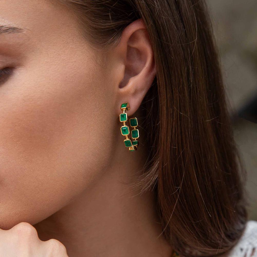 Ruchi New York - Olana Emerald Hoop Earrings in 18K Yellow Gold