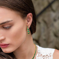 Ruchi New York - Olana Emerald Hoop Earrings in 18K Yellow Gold
