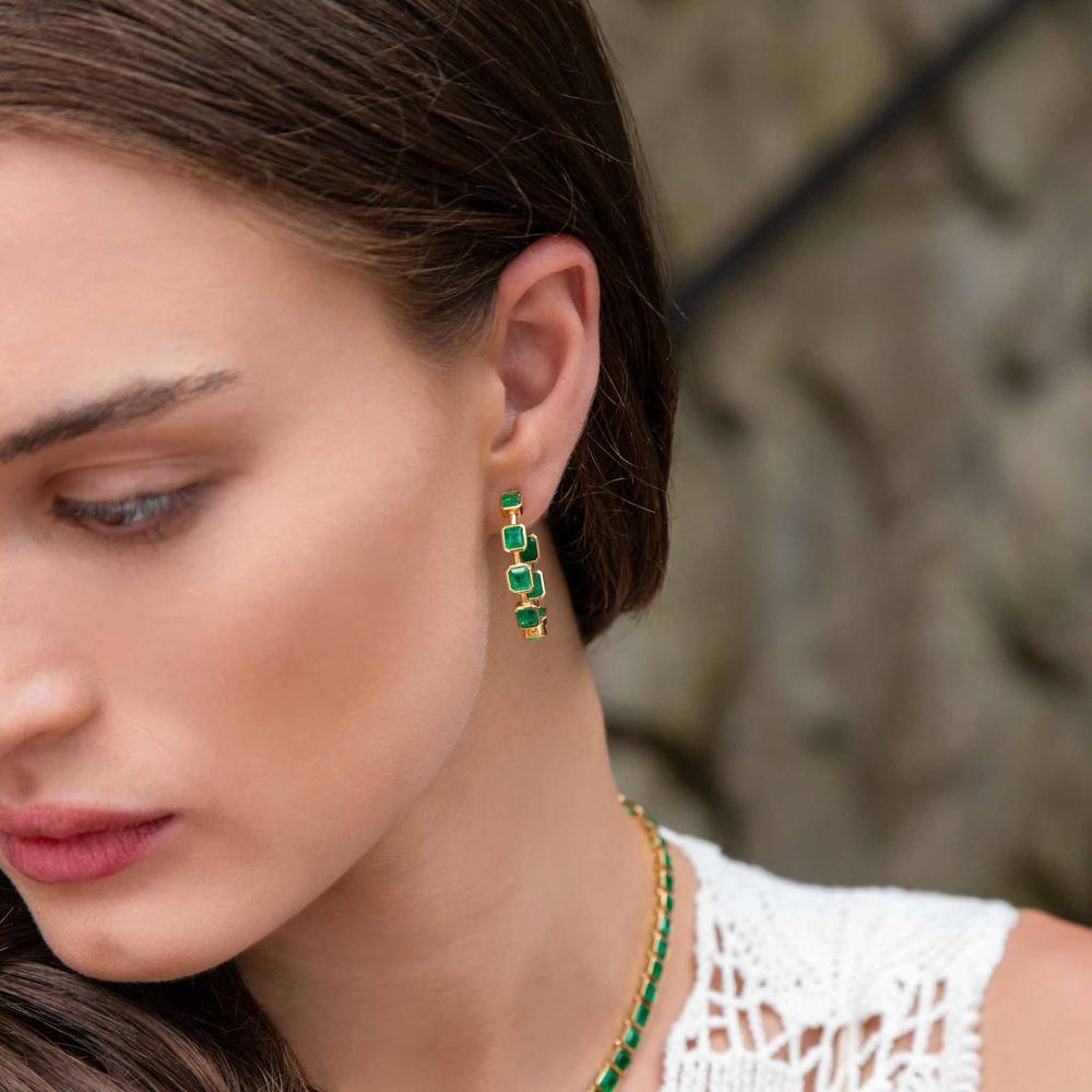 Ruchi New York - Olana Emerald Hoop Earrings in 18K Yellow Gold