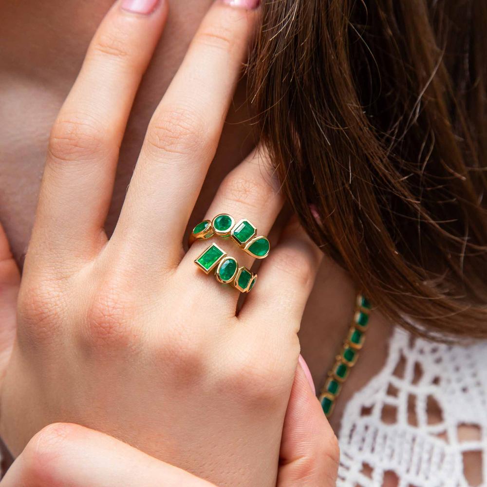 Ruchi New York - Olana Emerald Wrap Ring in 18K Yellow Gold