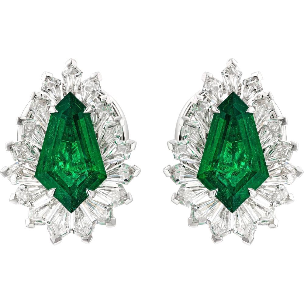Ruchi New York - Opera Emerald Stud Earrings in 18K White Gold