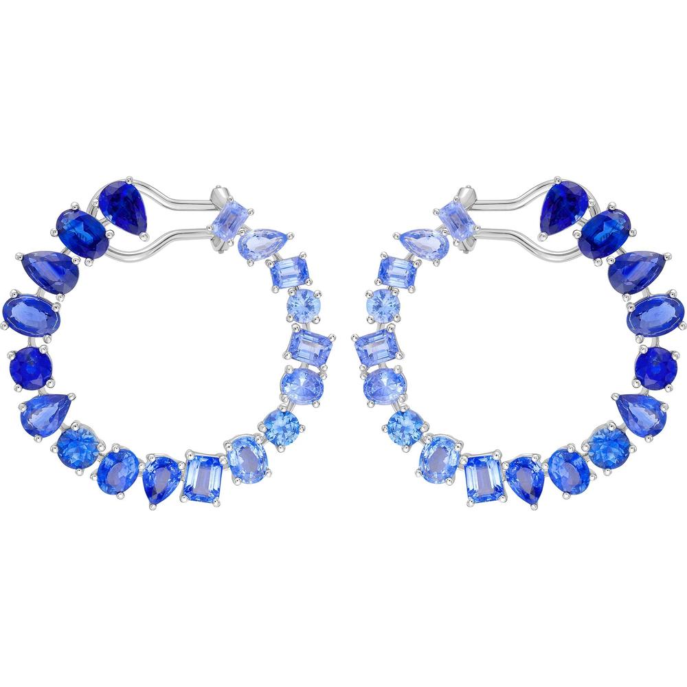 Ruchi New York - Ophelia Blue Sapphire C-Shape Hoops in 18K White Gold