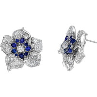 Ruchi New York - Orchidia Blue and White Sapphire Flower Earrings in 18K White Gold
