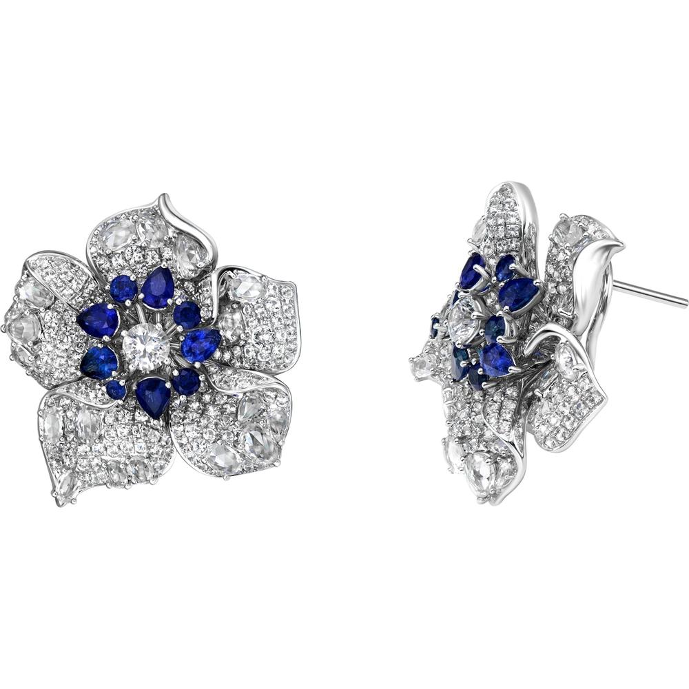Ruchi New York - Orchidia Blue and White Sapphire Flower Earrings in 18K White Gold
