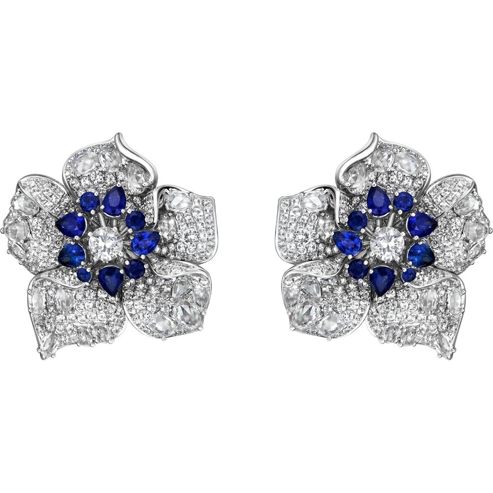 Ruchi New York - Orchidia Blue and White Sapphire Flower Earrings in 18K White Gold