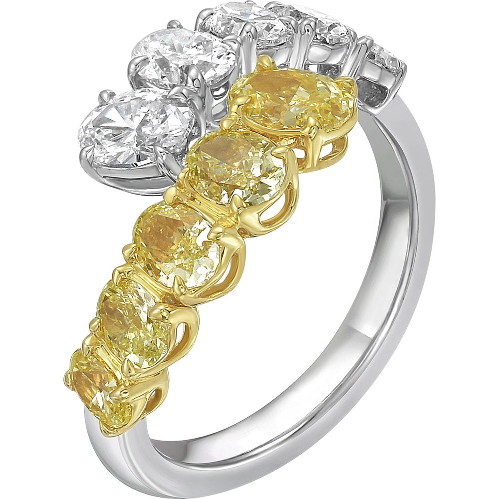 Ruchi New York - Oriana 2.64 Carat Fancy Yellow & White Oval Diamond Wrap Ring in 18K Two-Tone Gold - Ruchi New York