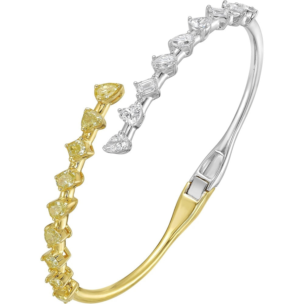 Ruchi New York - Oriana Fancy Diamond Two-Tone Hinged Bangle in 18K Yellow & White Gold - Ruchi New York
