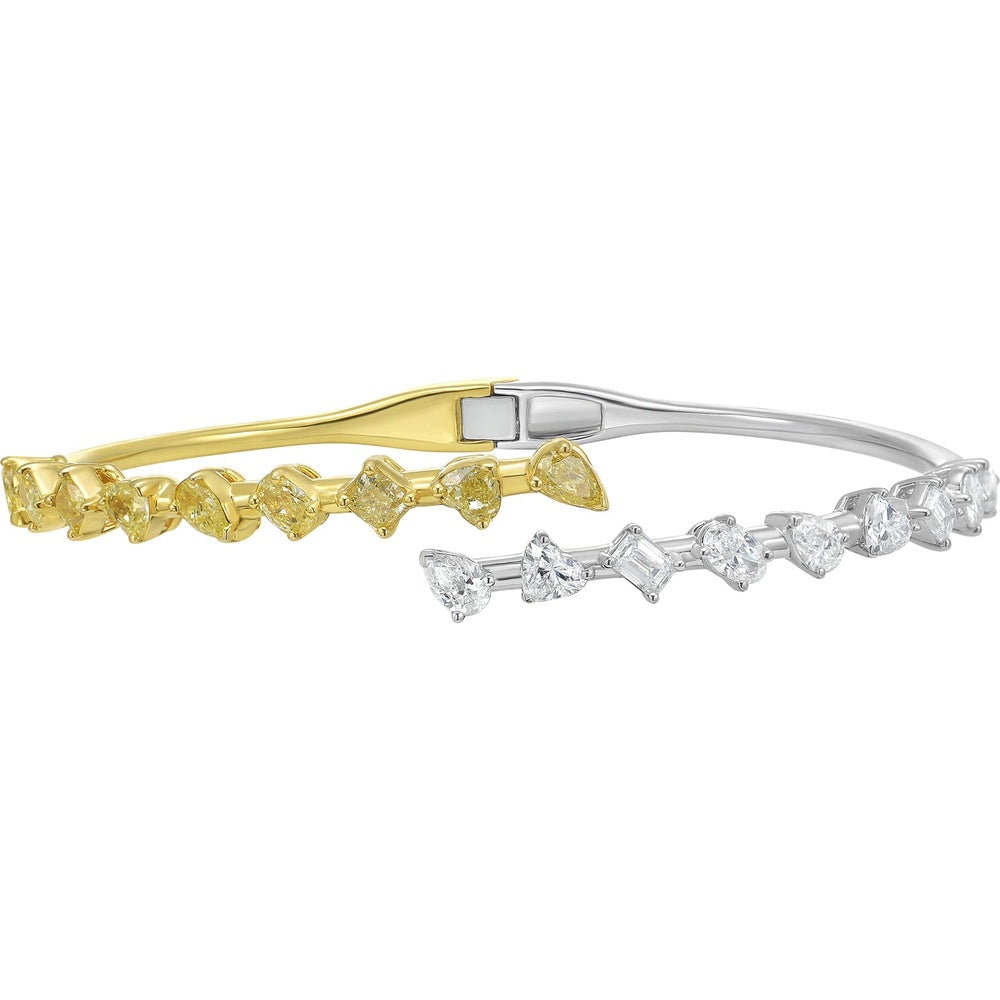 Ruchi New York - Oriana Fancy Diamond Two-Tone Hinged Bangle in 18K Yellow & White Gold - Ruchi New York