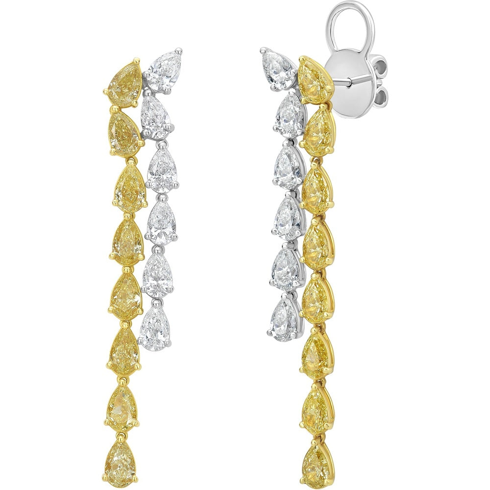 Ruchi New York - Oriana Fancy Yellow & White Pear Diamond Linear Earrings in 18K Two-Tone Gold - Ruchi New York