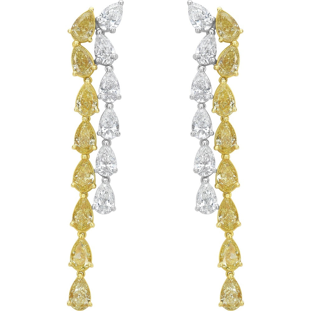 Ruchi New York - Oriana Fancy Yellow & White Pear Diamond Linear Earrings in 18K Two-Tone Gold - Ruchi New York
