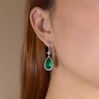 Ruchi New York - Palais Emerald Statement Earrings in 18K White Gold
