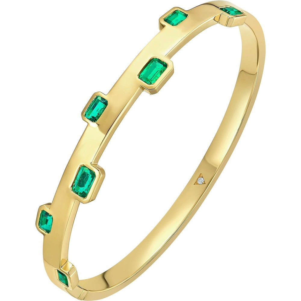 Ruchi New York - Palma Colombian Emerald Slim Bangle Bracelet in 18K Yellow Gold - Ruchi New York