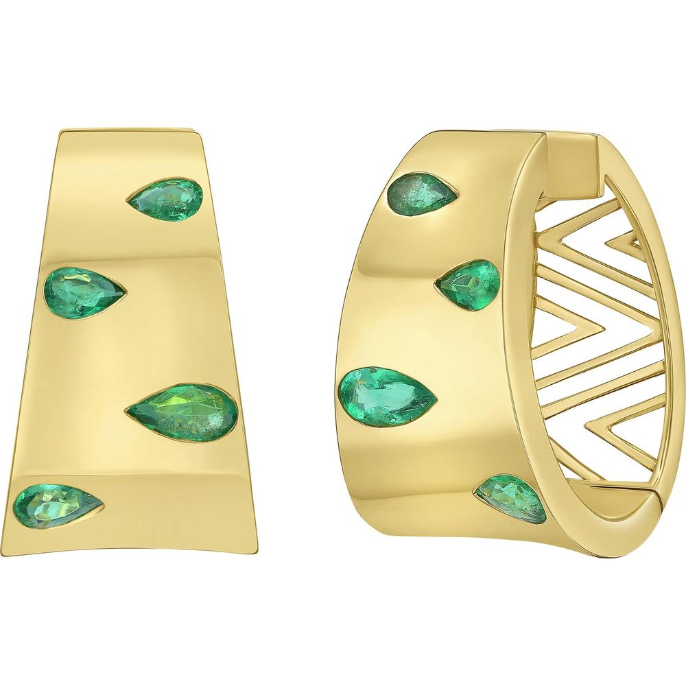 Ruchi New York - Palma Emerald Hoop Earrings in 18K Yellow Gold