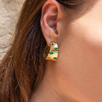 Ruchi New York - Palma Emerald Hoop Earrings in 18K Yellow Gold