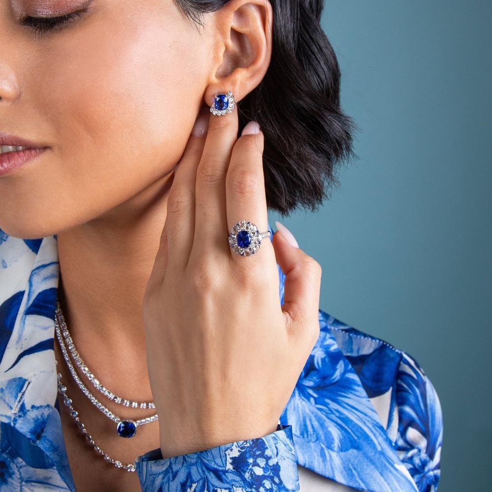 Ruchi New York - Paran Blue Sapphire and Diamond Cocktail Ring in 18K White Gold