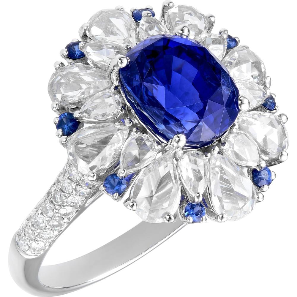 Ruchi New York - Paran Blue Sapphire and Diamond Cocktail Ring in 18K White Gold