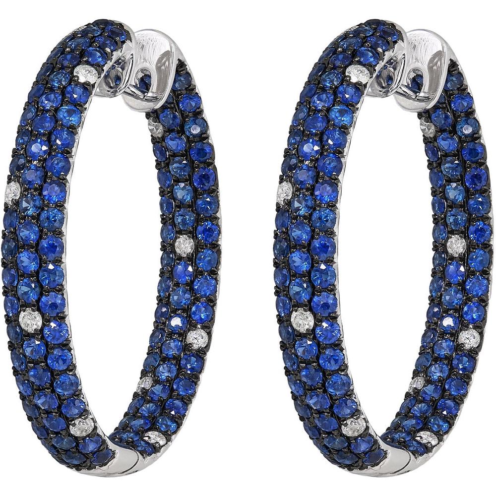 Ruchi New York - Pebble Blue Sapphire Hoop Earrings in 18K White Gold