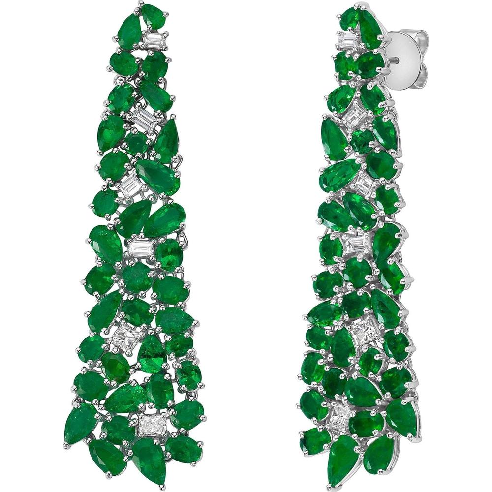 Ruchi New York - Persea Emerald Chandelier Earrings in 18K White Gold
