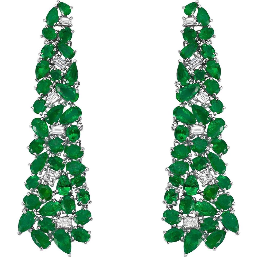 Ruchi New York - Persea Emerald Chandelier Earrings in 18K White Gold