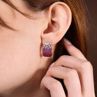 Ruchi New York - Pink Velvet Ruby, Pink Sapphire & Diamond Hoop Earrings in 18K Rose Gold - Ruchi New York