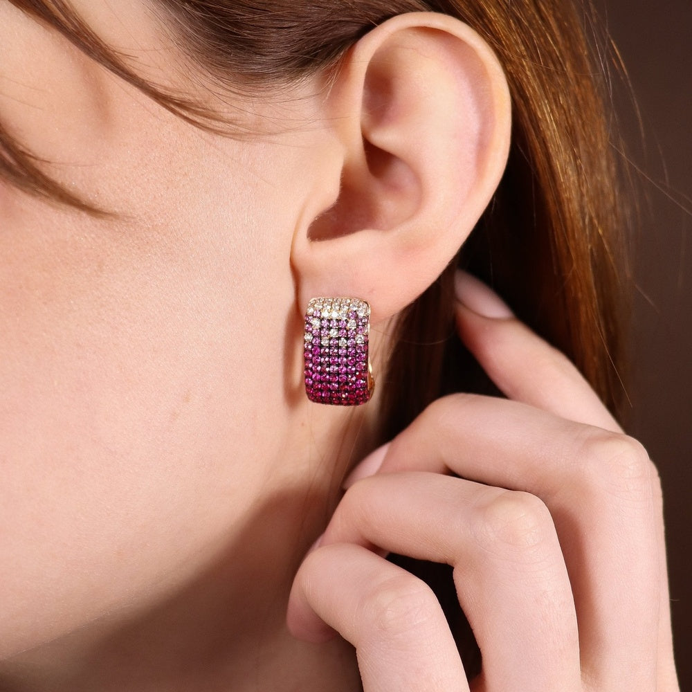 Ruchi New York - Pink Velvet Ruby, Pink Sapphire & Diamond Hoop Earrings in 18K Rose Gold - Ruchi New York