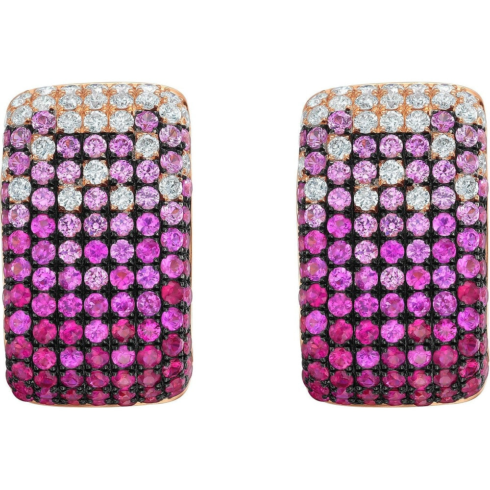 Ruchi New York - Pink Velvet Ruby, Pink Sapphire & Diamond Hoop Earrings in 18K Rose Gold - Ruchi New York