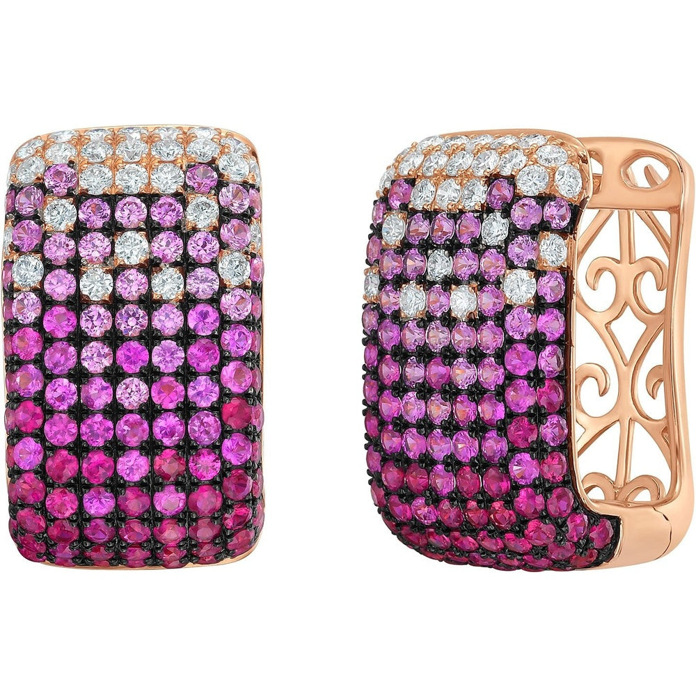 Ruchi New York - Pink Velvet Ruby, Pink Sapphire & Diamond Hoop Earrings in 18K Rose Gold - Ruchi New York
