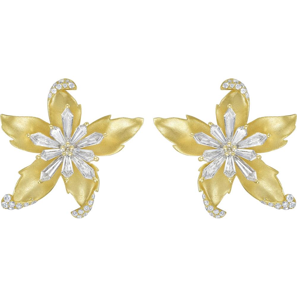Ruchi New York - Plumeria Diamond Stud Earrings in 18K Yellow Gold