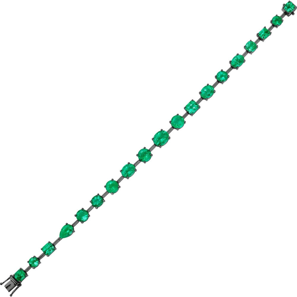 Ruchi New York - Poplar 13.64 Carat Mixed-Shape Colombian Emerald Tennis Bracelet in 18K Black Gold - Ruchi New York