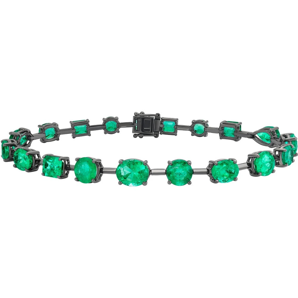Ruchi New York - Poplar 13.64 Carat Mixed-Shape Colombian Emerald Tennis Bracelet in 18K Black Gold - Ruchi New York