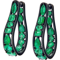 Ruchi New York - Poplar Hoop Emerald Earrings in 18K Black Rhodium White Gold