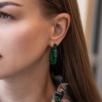 Ruchi New York - Poplar Hoop Emerald Earrings in 18K Black Rhodium White Gold