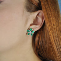 Ruchi New York - Primavera Emerald Flower Earrings in 18K White Gold
