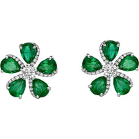 Ruchi New York - Primavera Emerald Flower Earrings in 18K White Gold