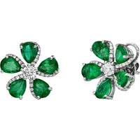 Ruchi New York - Primavera Emerald Flower Earrings in 18K White Gold