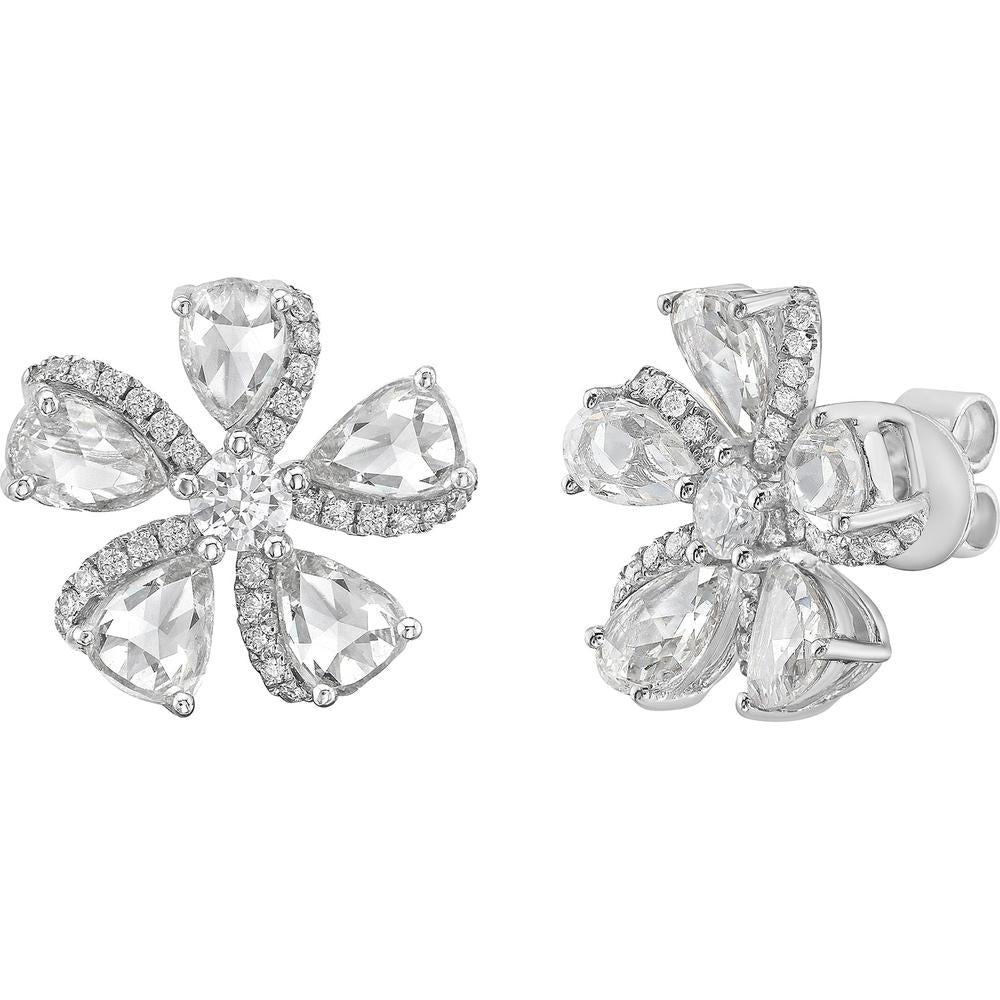 Ruchi New York - Primavera Flower Diamond Stud Earrings in 18K White Gold