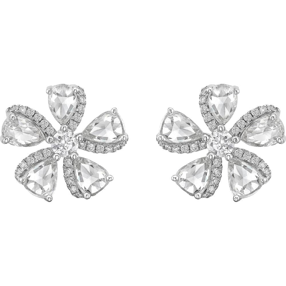 Ruchi New York - Primavera Flower Diamond Stud Earrings in 18K White Gold