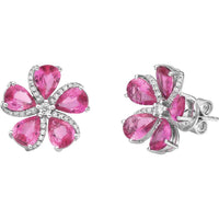 Ruchi New York - Primavera Pink Sapphire Flower Earrings in 18K White Gold
