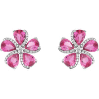 Ruchi New York - Primavera Pink Sapphire Flower Earrings in 18K White Gold