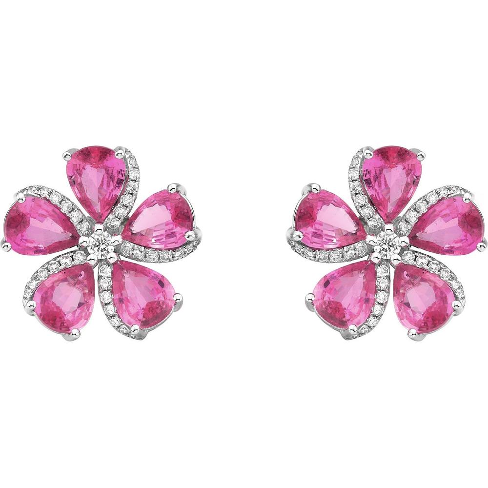 Ruchi New York - Primavera Pink Sapphire Flower Earrings in 18K White Gold
